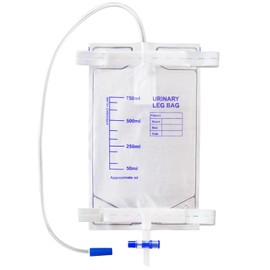 Xiaozhifu Pack of 5 750 ml Urine Bags, Urine Bag Leg Bag, Urine Drainage Bag with Tube Catheter Bag with Valve T-Outlet and Fabric Straps