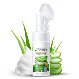 Aloe Vera Foaming Face Wash - Organic Foaming Facial Cleanser with Silicone Brush, Natural Face Wash for Women/Girls Clean Oil & Makeup, Soothing Skin, Foaming Cleanser Hydration for Sensitive Skin