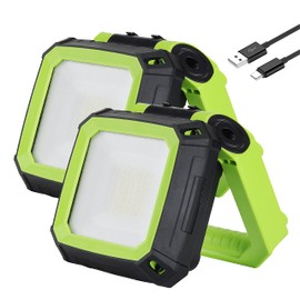 LOVORK 2 Pack Rechargeable Work Light Clamp Rotating Flood Light, 900lm Dimmable 190° Rotating Base Job Site Lighting, IPX4 Waterproof LED Light for Outdoor Camping Repairing Construction Emergency