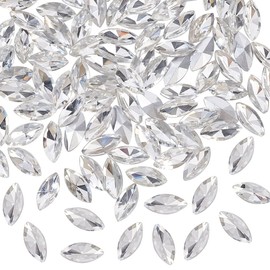 FINGERINSPIRE 100 Pcs Horse Eye Glass Rhinestones Gems Pointed Back Rhinestone 0.6x0.3x0.2 inch Clear Jewels Embelishments with Silver Plated Back Crystals Rhinestones for Costume Making DIY Craft