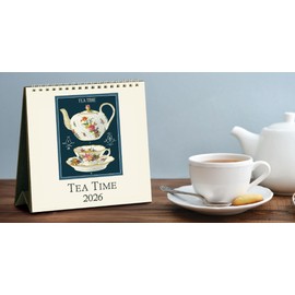 Cavallini 2026 Tea Time Easel Desk Calendar, 6x6.5 Inches, 12 Month Page-A-Month Standing Desk Calendar, Ideal for Tea Lovers, Small and Cute