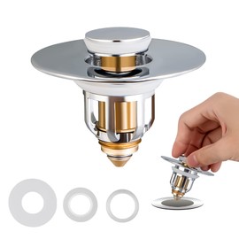 Upgraded Universal Bathroom Sink Stopper, Drain Plug Pop Up Sink Stopper with Basket Hair Catcher, Anti Clogging Sink Drain Filter for 1.1"-2" Drain Holes(1 Pack Silver)