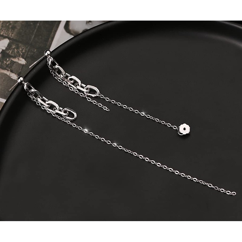 SLUYNZ 925 Sterling Silver Chain Dangle Earrings for Women Asymmetric