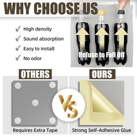 48 Pack Sound Proof Foam Panels for Walls, 12" x 12" x 2" Self-Adhesive Acoustic Panels, High-Density Soundproof Wall Panels for Studio, Home, and Ceilings (Gray)