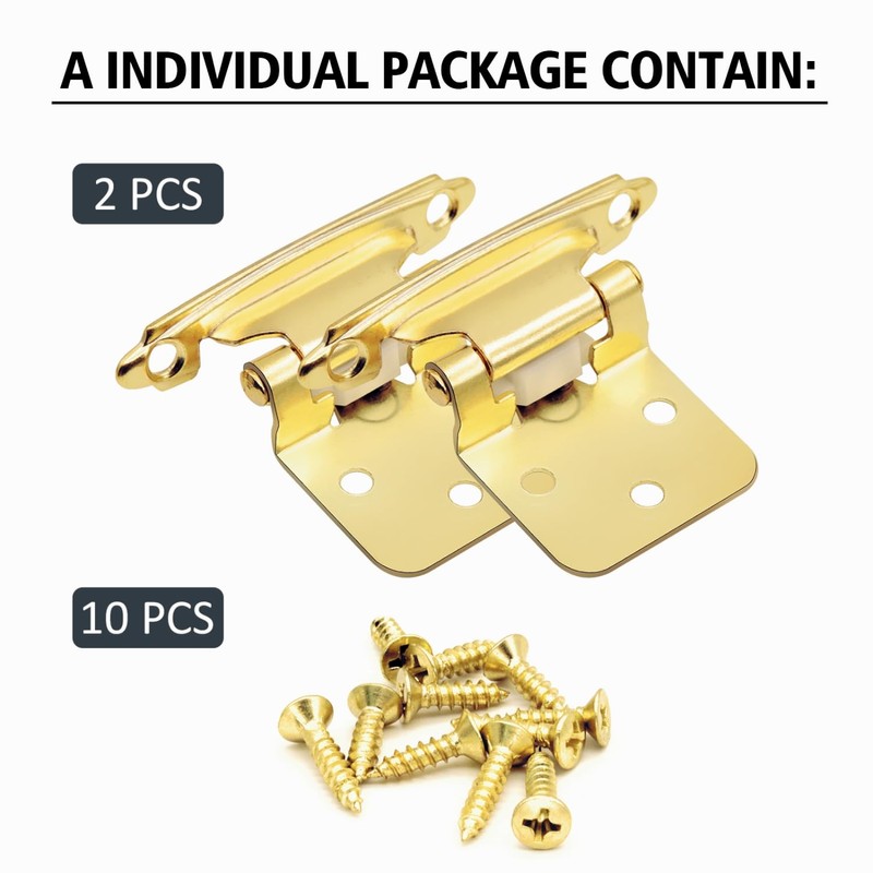 1/2" Brass Gold Overlay Cabinet Hinges, 30 Pack (15 Pairs)