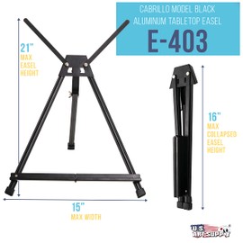 U.S. Art Supply Tabletop Easel for Painting - 15" to 21" Adjustable Metal Painting Easel - Portable Art Easels for Display Table Stand - Holds Canvas, Whiteboards, Posters, Signs, Drawings