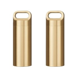 Waterproof Brass Pill Container, 62mm Key Ring Holder, Twin Pack, Camping Hiking Storage