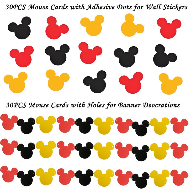 60Pcs Cartoon Mouse Cutouts Banner for Birthday Party Decoration Room
