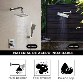 MEER Faucets by CNX | Regadera Cuadrada de 20 cm, Cabezal de Ducha de Acero Inoxidable Cromado. Multiposición, Anti-Sarro y Funciona con Presión Baja