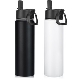 Neihepal 22 oz Insulated Water Bottles with Leak Proof Straw Lid, Wide Mouth Double Walled Vacuum Stainless Steel Metal Water Bottle (Mix,2 Pack)