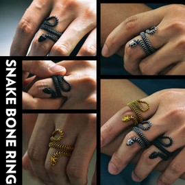 Black Snake Statement Ring Serpent Reptile Vertebrae Looped Bone Rings