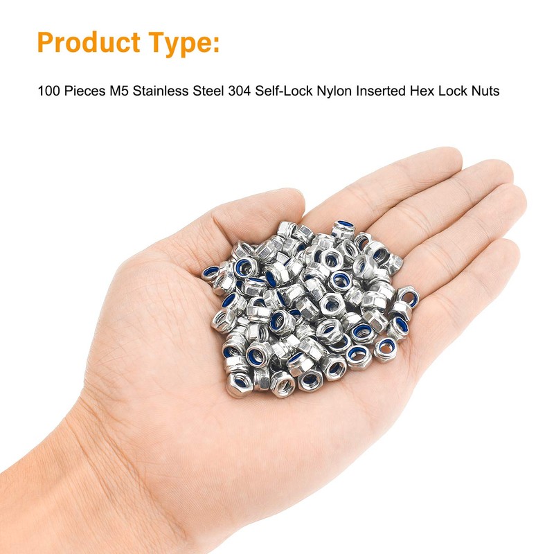 Powlankou 100 Pieces M5 x 0.8mm 304 Stainless Steel Self-Lock