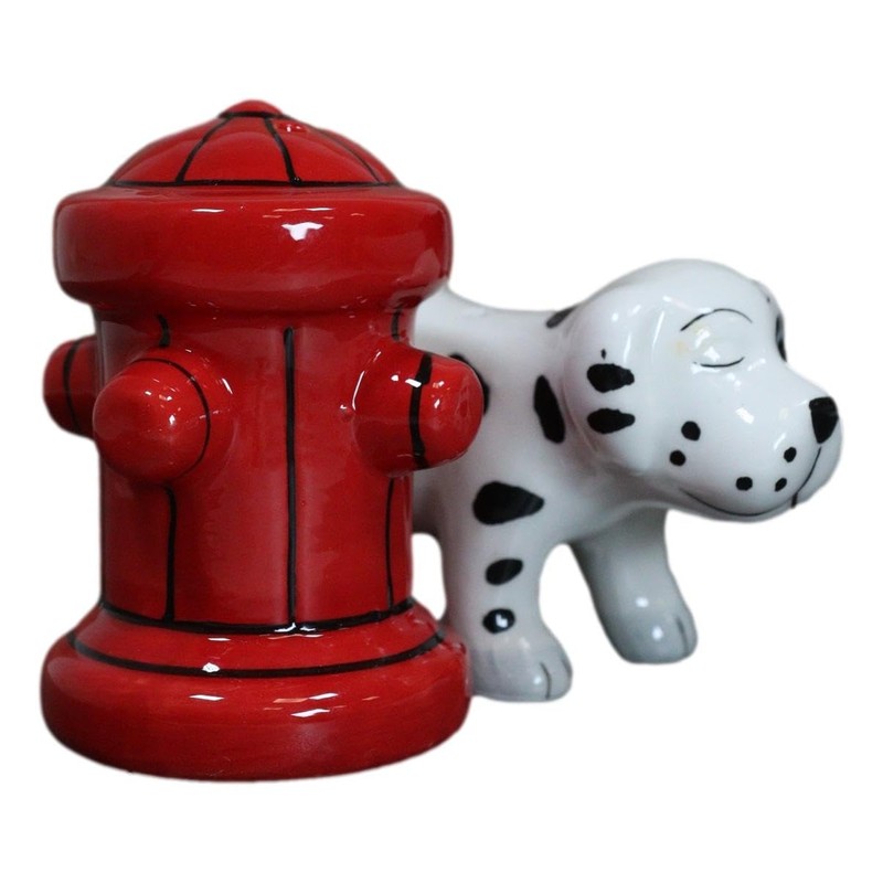 Peeing Dalmatian With Fire Hydrant Ceramic Salt Pepper Shaker Magnetic