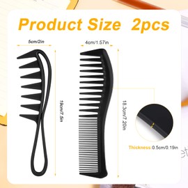 Pack of 2 Wide Tooth Combs, Shark Teeth Coarse Tooth Comb for Curly Wet Wavy Thick Hair Wigs Hairdressing Salon Women Men Hairdressing Tool (Black)