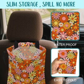 Car Trash Bag Retro Abstract Groovy Flowers Hanging Drawstring Car Organizer and Storage Bag with Adjustable Buckle Canvas Garbage Bin for Back Seat or Hanging Headrest Car Decor Road Trip Essentials