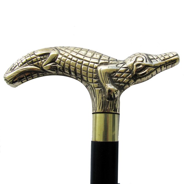 Treasure Gurus Solid Brass Alligator Cane Walking Stick