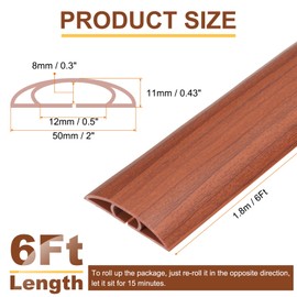 HARFINGTON 6ft Cord Cover Floor W0.5 x H0.3 Inner Channel PVC Hide Extension Cable Floor Wire Hider Wire Covers Protector for Prevent Cable Trips Cables Management, Wood Brown