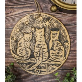 Ebros Gift Lisa Parker Wish Upon A Star Witching Hour Triple Cats Feline Cat Terracotta Round Medal Wall Decor Hanging Plaque 8" Diameter Wiccan Witchcraft Magic Mythical Fantasy Decorative