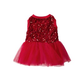 QWINEE Sparkly Sequin Dog & Cat Dress - Tutu Bling Princess Skirt Tutu - Red, XS - Summer Birthday Party Dress for Small to Large Dogs & Cats