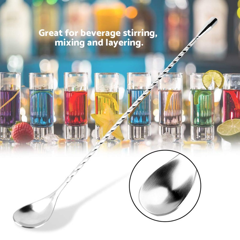 Stainless Steel Mixing Spoon, Spiral Pattern Cocktail Wine Shaker Bar