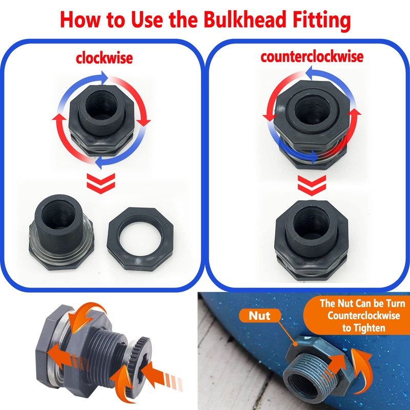 Qitdathn 4 PCS Rain Barrel Bulkhead Fitting kit with Plugs
