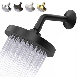 High Pressure Shower Head - Anti-Clogging Silicone Nozzles - 2.5 GPM Removable Restrictor - Easy to Clean Adjustable Replacement - easy to install with Plumbers Tape - 6 inch - Matte Black Finish