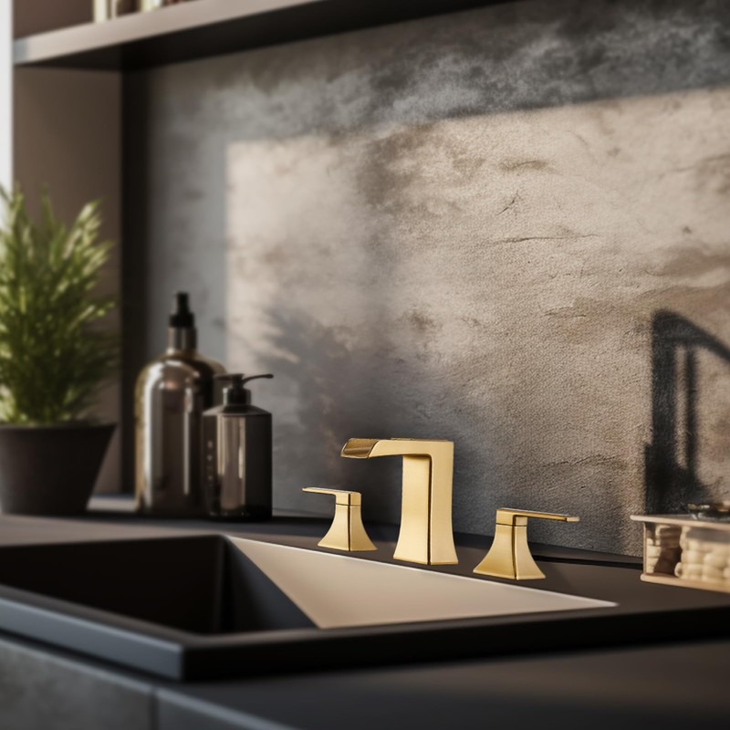 Brushed Gold Waterfall Bathroom Faucet, Sanliv 2-Handle Widespread Bathroom Faucet