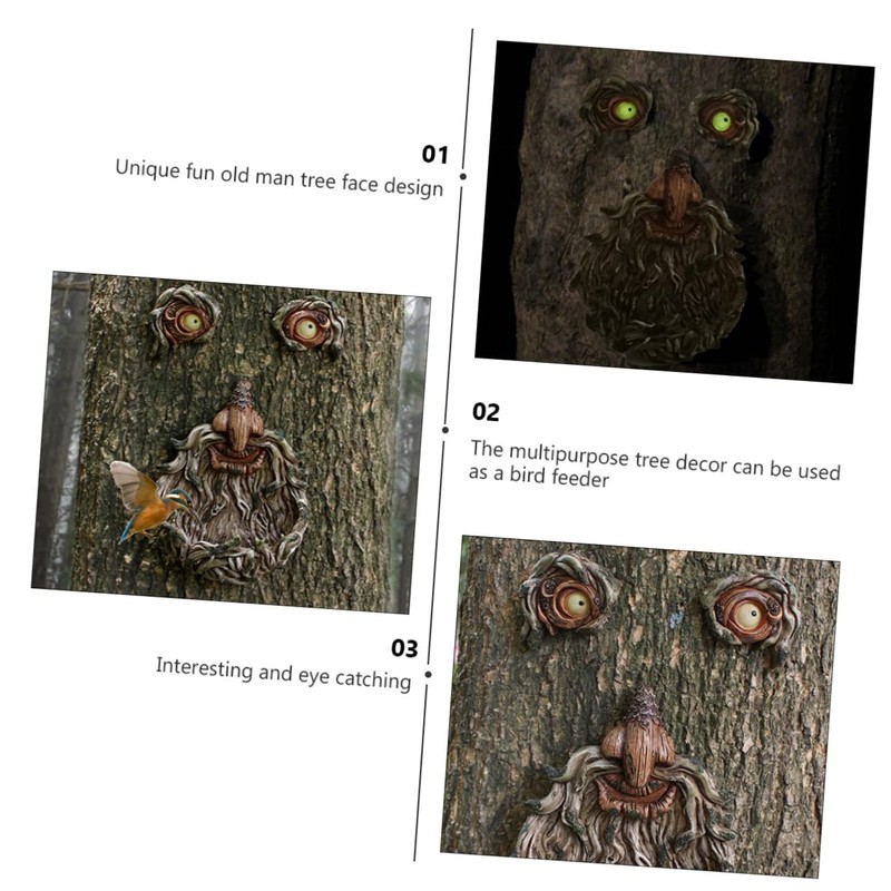 BESPORTBLE 1Pc Tree Face Decor with Glowing Eyes Resin Old