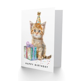 Artery8 Birthday Card Adorable Kitten Baby Cat Pet in Party Hat For Son Daughter Girl Boy Kids Happy Card