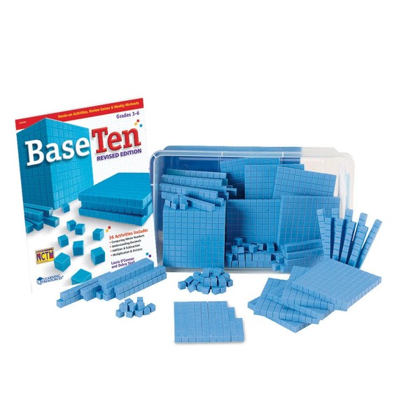 hand2mind Blue Plastic Base Ten Blocks For Kids Ages 8-11, Base 10 Units, Rods, Flats, Cube, And Activity Book, Learn Place Value, Number Concepts, And Counting, Homeschool Math Supplies (Set of 161)