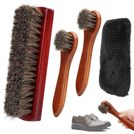 4 Pcs Cepillos para Zapatos, Cepillo para Polvo de Pelo de Caballo, Cepillo para Polvo para Botas, Kit De Cepillos De Brillo para Zapatos De Caballo, Elimina Marcas, Manchas y Rasguños