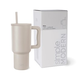 Simple Modern Vaso Térmico con Asa y Pajita | Botella de Agua Acero Inoxidable Aislado | Vaso de viaje para café helado | Trek Colección| 890ml | Almond Birch