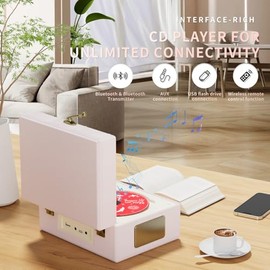 Yintiny Time Music Box Reproductor de CD con altavoces; transmisor Bluetooth; regalo de festival; reproductor BGM para decoración del hogar (rosa)