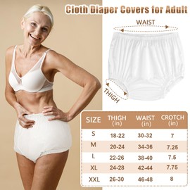 Velmitten 3 Pcs Cloth Diaper Covers for Adult Incontinence Cover Noiseless Leak-Protection Underwear Washable Reusable Diaper Cover for Disabled, Elderly, Postpartum (White,XXL)