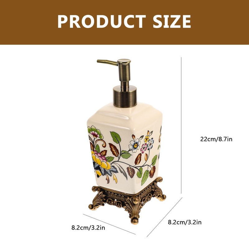 BESTOYARD Vintage Ceramic Soap Dispenser 340ML with Flower Printing Design,