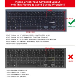 2PCS Keyboard Cover for ASUS VivoBook 16X 16 F1603 M1603 X1603 M1605, VivoBook Pro 16X OLED K3605 K6602 N7601 TN3604,VivoBook 15 15.6 K3502 M3502 M1503 M6501 K6501, Zenbook 15 Q539ZD UM3504