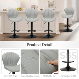 COLAMY Bar Stools Set of 2, Modern Swivel Bar Chairs, Adjustable Faux Leather Upholstered Barstools Counter Height with High Backrest for Bar, Kitchen Island, Dining Room, Grey