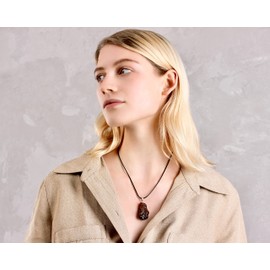 Pendant for Women and men, Genuine Baltic Unpolished Amber, Cord Necklace with Clasp (Small Rock Color), Small and Larger