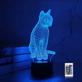 Lampeez 3D Cat Lamp Night Light Kitten 3D Illusion lamp for Kids, 16 Colors Changing with Remote, Kids Bedroom Decor as Xmas Holiday Birthday Gifts for Boys Girls