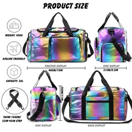 ZIOISNM Sporttasche Damen mit Schuhfach und Nassfach, Reisetasche Damen Glitzer Gym Bag saunatasche Reisetaschen Mädchen für Training, Reise & Wochenendtrips (Regenbogen)