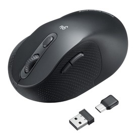 Sanwa Supply MA-ERGBT24 Ergonomic Mouse, Bluetooth/Wireless (USB A / Type-C), Combo Type, Quiet, Rechargeable, Black