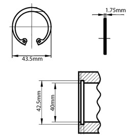 40mm Internal Circlips for Bores Retaining Rings Snap CirClip Phosphated DIN 472 (Pack of 10)