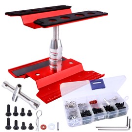 Aluminum Alloy RC Car Repair Work Stand Hobby Tool Set 360 Degree Rotation Lift/Lower and RC Screws Kit Repair Tool Box for 1/8 1/10 1/12 1/16 1/18 RC Car Truck Buggy Models (Red)