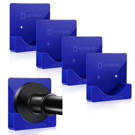 Adhesive Shower Curtain Rod Holder - Tension Curtain Rod Retainer for Wall with 3/5" Deep Support Bracket Include Strong Tape for No Drilling Quick Stick and Screws for Permanent Mount (Gloss Blue)