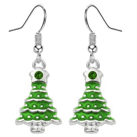 Green Crystal Rhinestone Christmas Tree Drop Dangly Earrings with Gift Bag Womens Girls Christmas Jewellery Christmas Party Secret Santa Gifts for Women