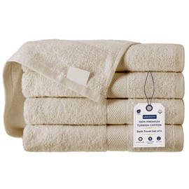 Urban Edge Bath Towels Set of 4 - Turkish Premium Cotton 800 GSM - Fluffy and Soft Towel for Bathroom - Lightweight - Ideal for Daily Use, Beaches, Hotels - Pack of 4 - Ivory (30 x 60 inches)