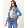 Allegra K Women Cropped Jean Jacket Long Sleeve Collarless One