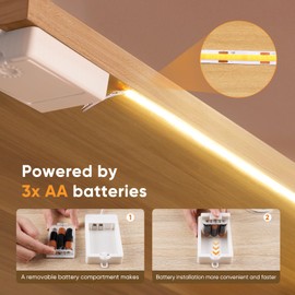 OMIKA COB LED Light Strip, Wireless 3-Pack 3.3ft 2700K Warm White Battery Powered Led Strip Lights with 320LED/Per Flexible Cuttable for Cabinet Lights, Shelves, Wardrobe, Cordless Click Light