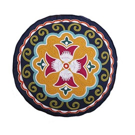 Levtex Home Amelie Round Embroidered Pillow, Navy/Multi, Medallion