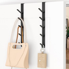 niffgaff 10 Hook Over The Door Hooks, Vertical Over The Door Towel Hook, Over Door Hook, Over The Door Hanger, for Towel and Clothes Hangers, Black, 2 Pack, 12.2"，for 1.7'' Door